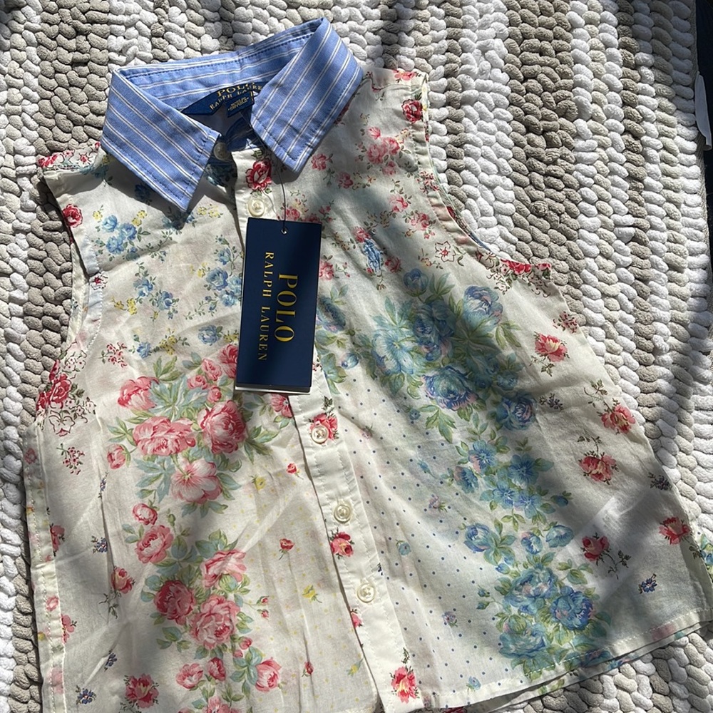 NWT POLO RALPH LAUREN Button Down Spring Garden Patchwork Floral Dot 3-6 months